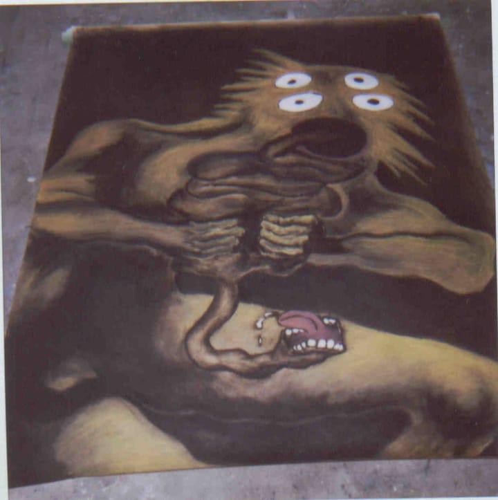Consumerismos four-eyed figure painting