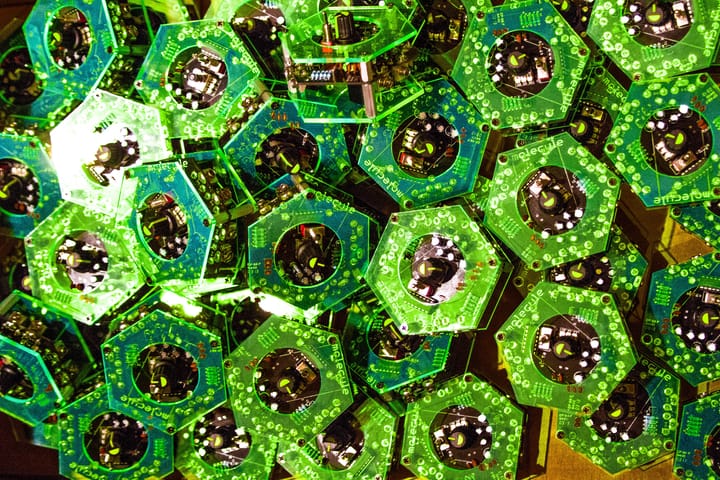 A field of translucent green Molecule Synth modules