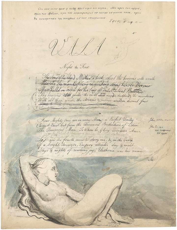 William Blake's manuscript page for Vala, or The Four Zoas